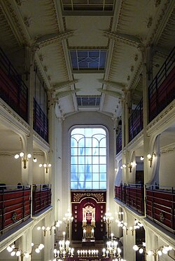 Interior of the Synagogue on Rue Pavée, with its discreet Art Nouveau detail