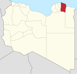 Map of Libya with Derna district highlighted