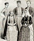Illustration of Mountain and Coastal Tat Crimean Tatars in their traditional dress