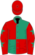Emerald Green and Red (quartered), Red sleeves, Emerald Green stars, Red cap