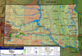 Map of South Dakota's terrain and primary geographic features.