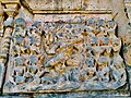 Panels show Ramayana and Mahabharata scenes, but much has been mutilated and defaced