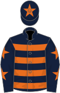 Dark blue, orange hoops, stars on sleeves, star on cap