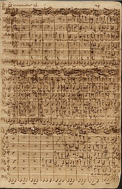 18th-century autograph manuscript of sheet music on pale paper