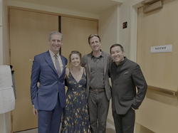 Kai Ryssdal, Katherine Balch, David McCarroll, and Francesco Lecce-Chong pose backstage at Weill Hall, Green Music Center.