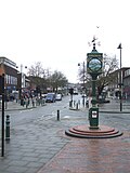The side of the Millennium Clock, looking towards the police station.