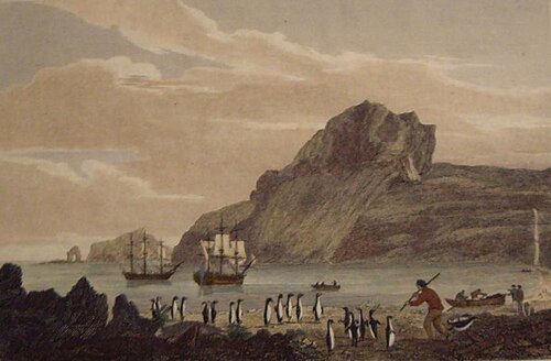 Christmas Harbour, Kerguelens Land, 1811, by the English engraver George Cooke; the location is now known as Port-Christmas
