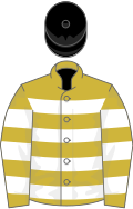 Old gold, white hoops, black cap