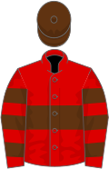 Red, brown hoop, hooped sleeves, brown cap
