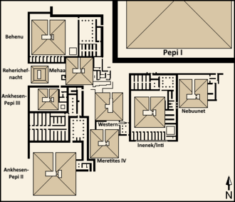 Map of the necropolis of pyramids, primarily the queens pyramids