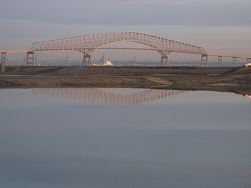 Key Bridge with Baltimore in the background, viewed from Cox Creek Industrial Park, in northeast Anne Arundel County, November 2011