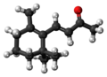 Ball-and-stick model of the beta-ionone molecule