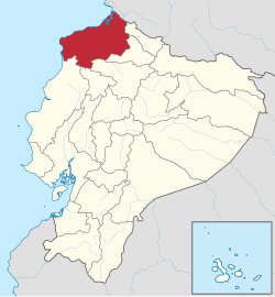 Location of Esmeraldas Province in Ecuador.