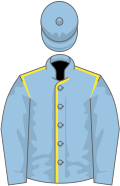 Light blue, yellow seams, light blue sleeves and cap