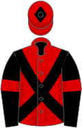 Red, black cross-belts and sleeves, red armlets, red cap, black diamond