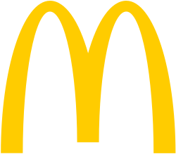 Two yellow arches joined together to form a rounded letter M.