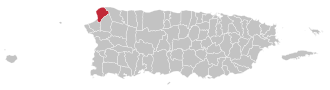 Map of Puerto Rico highlighting Aguadilla Municipality