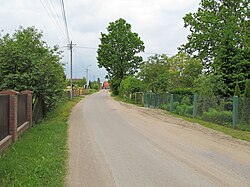 Houses by the unpaved road in Osowicze