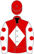 Red, white diamond, white sleeves, red spots, red cap
