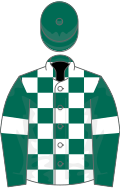 Dark green and white check, dark green sleeves, white armlets, dark green cap