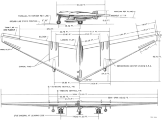 3-view line drawing of the Northrop YRB-49A