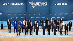 Salvadoran Minister of Foreign Affairs Alexandra Hill Tinoco (top row, 4th from left) attended the summit in place of Bukele.