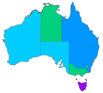 A map of Australian states, colour-coded for abortion access.