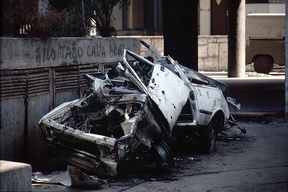 File:Sarajevo Siege Crashed Bullet Holed Car.jpg