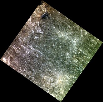 Regional approximate color view by MESSENGER, with Mahler along upper left margin