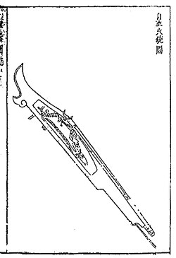 A flintlock firearm from the Junqi tushuo, 1635