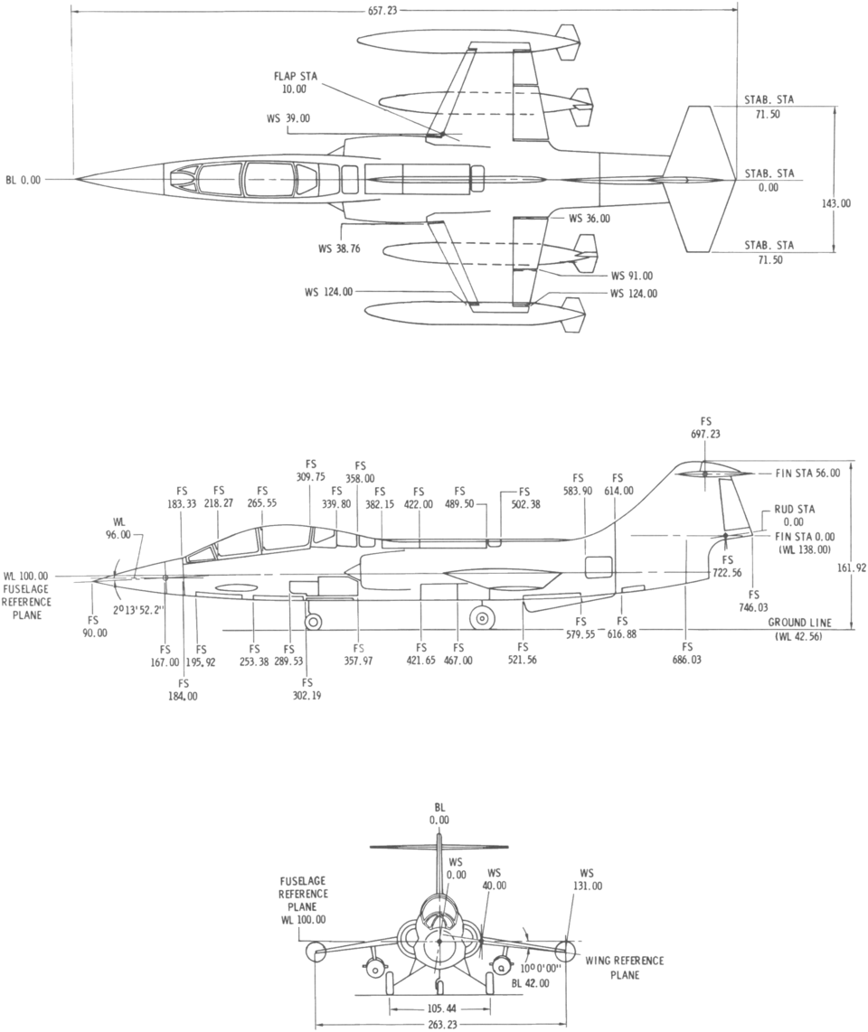File:Lockheed F-104B Starfighter 3-view line drawing.png