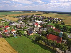 Aerial view of Radłów, seat of the gmina