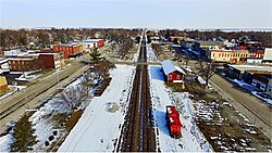 The heart of rural Bushnell, bisected by two active railroad lines, one being Amtrak