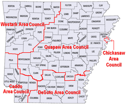 Map of Boy Scout Councils in Arkansas