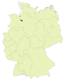 Map of Germany:Position of Bremen highlighted