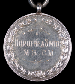 Engraving on the back of the Hunger Strike medal awarded to Dr Dorothea Chalmers Smith by the Women’s Social and Political Union (WSPU)