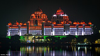 The Telangana Secretariat lit up in the tricolor in lieu of the 78th Independence Day.
