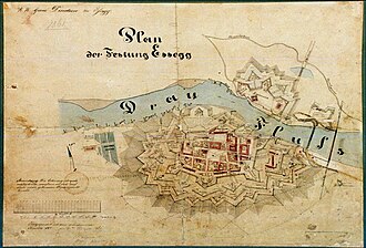 Plan of Tvrđa from 1861, in Osijek, Croatia. While the fortifications have largely been removed, some bastions are still preserved.