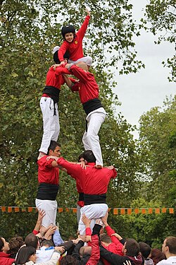 People building a human tower