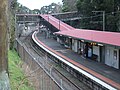 Westbound view of Platform 1 and the station building, July 2014