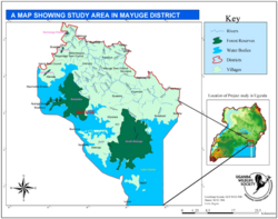 Map showing the location of Bukaleba forest reserve in Mayuge district.