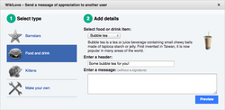 Wikilove can be invoked from any user page by clicking the "Heart" icon.