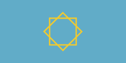Flag depicting two squares with yellow outline forming 8-pointed star on a blue background