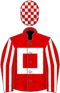 Red, White hollow box, striped sleeves, check cap