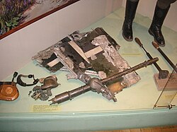 Debris of a downed Heinkel He 111 along with the barrel of an MG 15. Polish Army Museum, Warsaw (2006).
