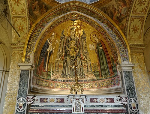 Mosaic of the Theotokos and Christ child, between St. Januarius and St. Restituta (Naples Cathedral - Chapel of St. Restituta).