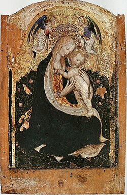 Madonna of the Quail (c. 1420) with roses in the background