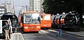 Bus lane of the pioneer Rede Integrada de Transporte in Curitiba, Brazil