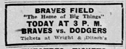 Newspaper advertisement for tickets for the game