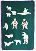 Image 3Indigenous peoples textile art in 1995 by Julia Pingushat, including Inuk, Arviat, Nunavut, Canada, wool, and embroidery floss (from Indigenous peoples of the Americas)